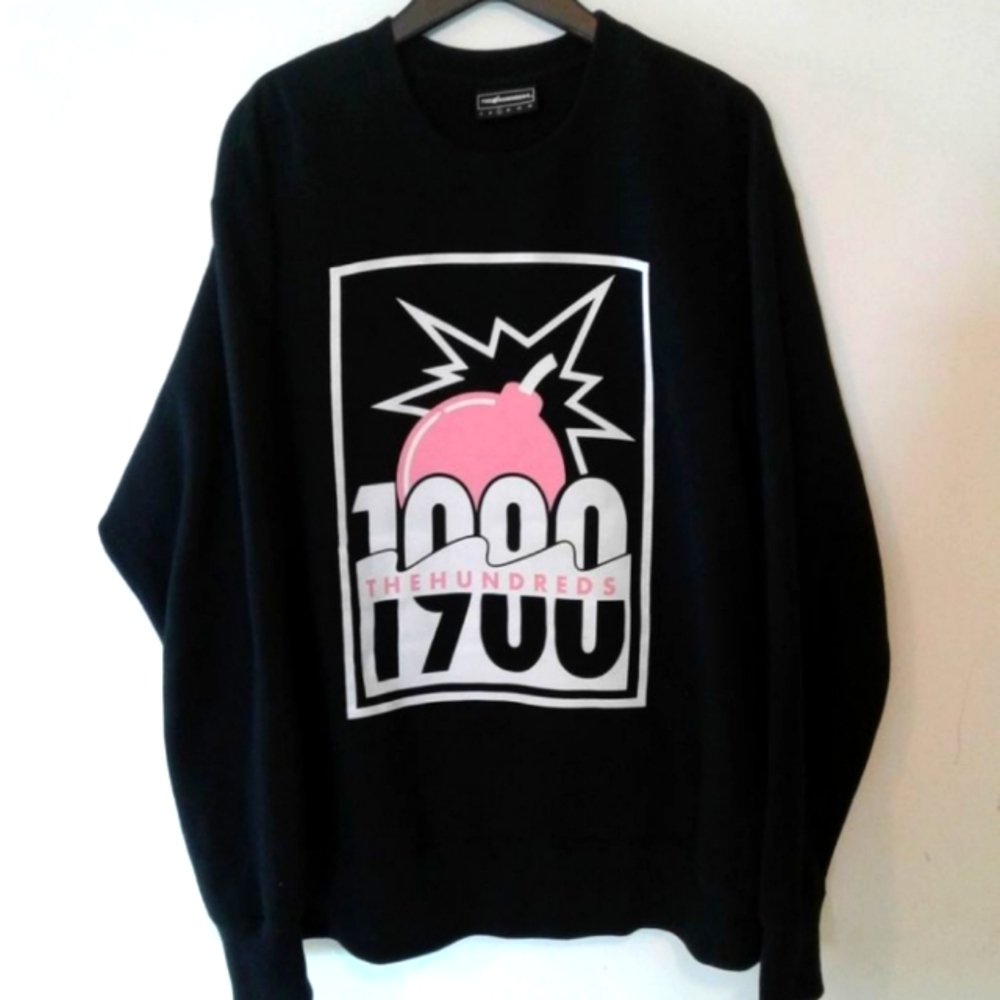 The Hundreds Crewneck Sweatshirt Black Pink Spell Out Bomb Mens sz L